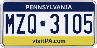 PA license plate MZQ3105