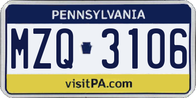PA license plate MZQ3106
