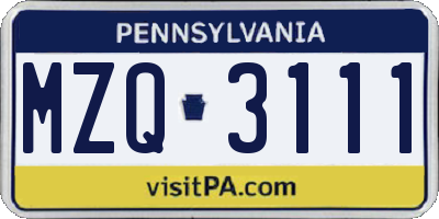 PA license plate MZQ3111