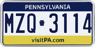 PA license plate MZQ3114