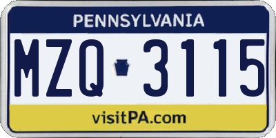 PA license plate MZQ3115