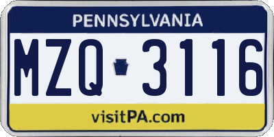 PA license plate MZQ3116