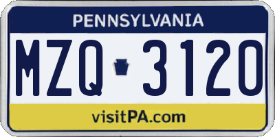PA license plate MZQ3120