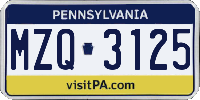 PA license plate MZQ3125