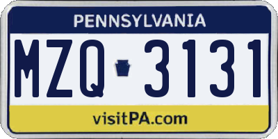 PA license plate MZQ3131