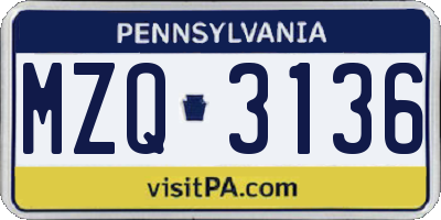 PA license plate MZQ3136
