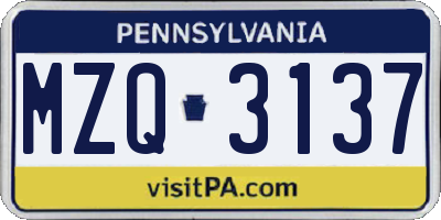 PA license plate MZQ3137