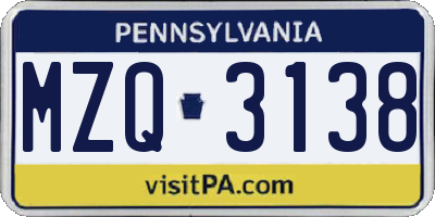 PA license plate MZQ3138