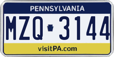 PA license plate MZQ3144