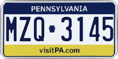 PA license plate MZQ3145