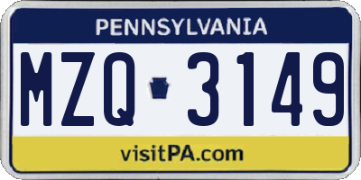 PA license plate MZQ3149