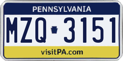 PA license plate MZQ3151