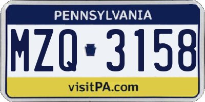 PA license plate MZQ3158