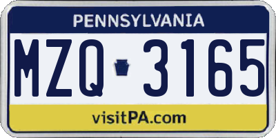 PA license plate MZQ3165
