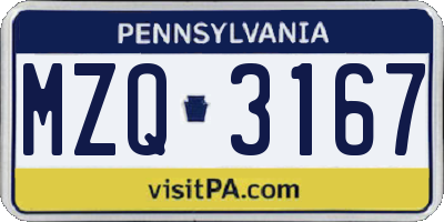 PA license plate MZQ3167