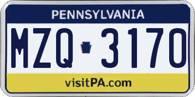 PA license plate MZQ3170