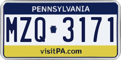 PA license plate MZQ3171