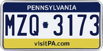 PA license plate MZQ3173
