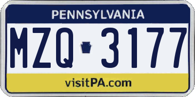 PA license plate MZQ3177