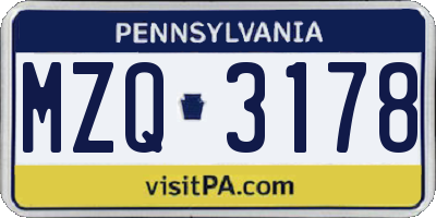 PA license plate MZQ3178