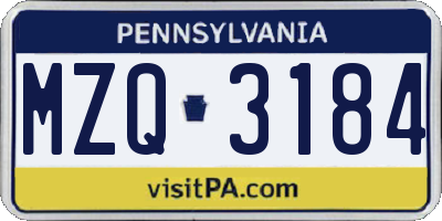 PA license plate MZQ3184