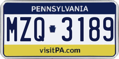 PA license plate MZQ3189