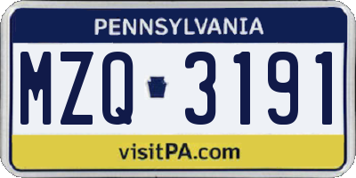 PA license plate MZQ3191