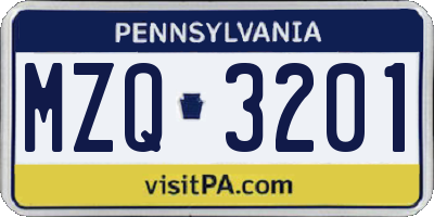PA license plate MZQ3201