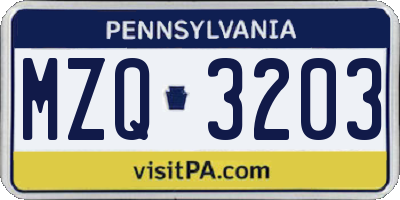 PA license plate MZQ3203