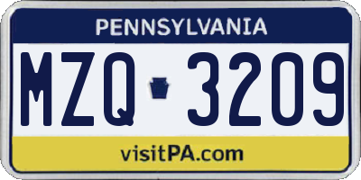 PA license plate MZQ3209