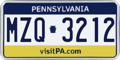 PA license plate MZQ3212