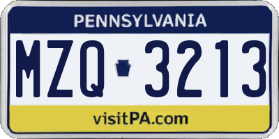PA license plate MZQ3213