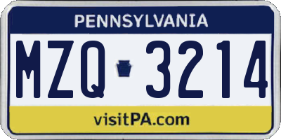 PA license plate MZQ3214