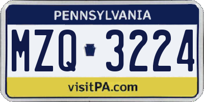 PA license plate MZQ3224