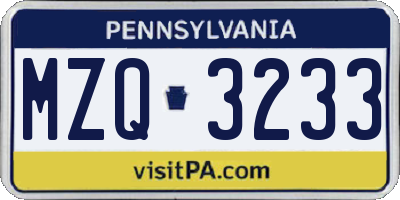PA license plate MZQ3233