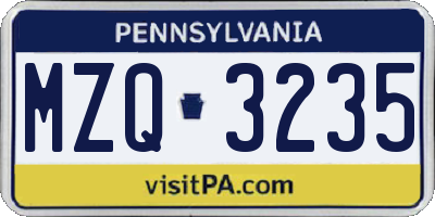 PA license plate MZQ3235
