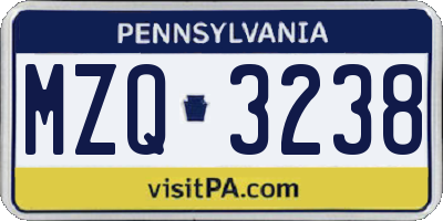 PA license plate MZQ3238