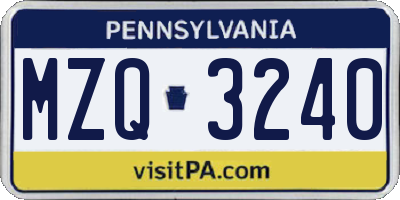 PA license plate MZQ3240
