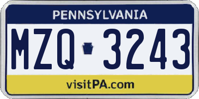 PA license plate MZQ3243