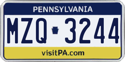 PA license plate MZQ3244