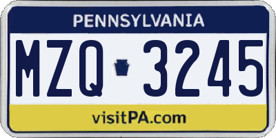 PA license plate MZQ3245