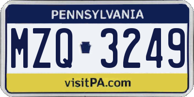 PA license plate MZQ3249