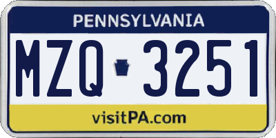 PA license plate MZQ3251