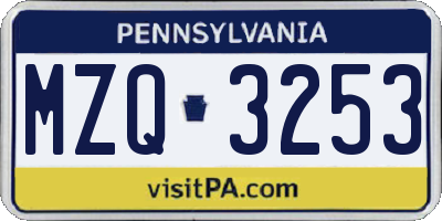 PA license plate MZQ3253