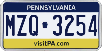 PA license plate MZQ3254