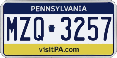 PA license plate MZQ3257