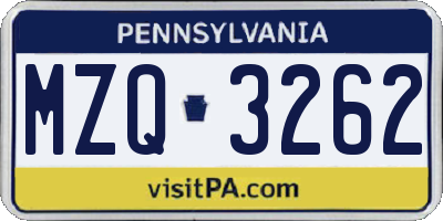 PA license plate MZQ3262
