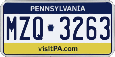 PA license plate MZQ3263