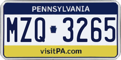 PA license plate MZQ3265