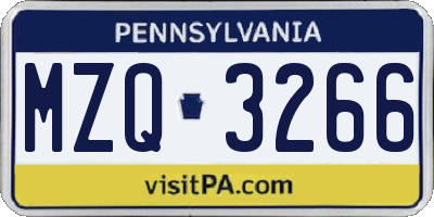 PA license plate MZQ3266